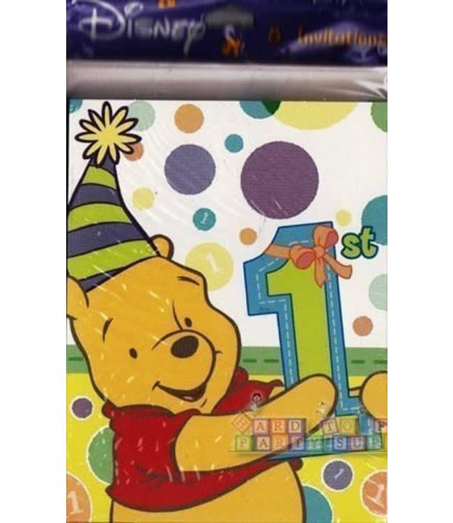 Party Express Invitation Cards - Pooh the Bear/1st Birthday
