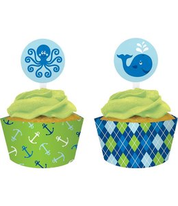 Creative Converting Ocean Prpy Boy - Cupcake Wrap with Pick