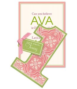 Anna Griffin Imprintable Invitation Cards, (Box) - Turning 1 Girl, Green/Pink
