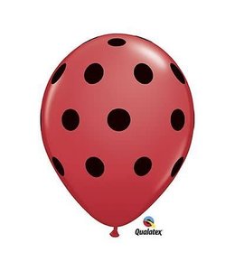 Qualatex 11 Inch Qualatex Printed Latex Balloons Big Polka Dots 50 ct-Red-Black