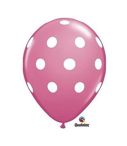 Qualatex 11 Inch Qualatex Printed Latex Balloons Big Polka Dots 50 ct-Pink-White