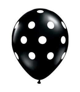 Qualatex 11 Inch Qualatex Printed Latex Balloons Big Polka Dots 50 ct-Black-White