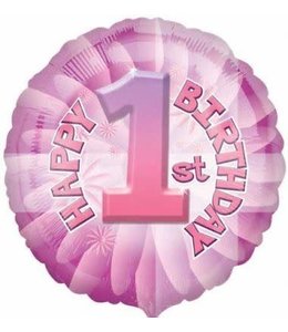 U.S Balloon 17 Inch Mylar Balloon-Baby 1st Birthday Pink