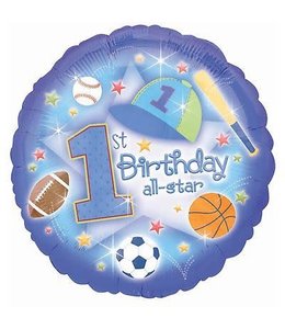 U.S Balloon 18 Inch Mylar Balloon-1st Birthday All Star Blue