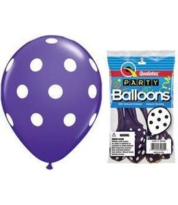 Qualatex 11 Inch Qualatex Printed Latex Balloons Big Polka Dots 5ct-Purple-White