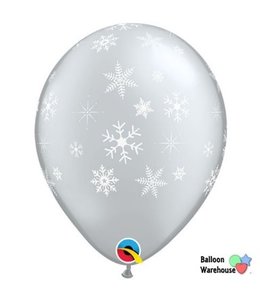 Qualatex 16 Inch Qualatex Printed Latex Balloons Snowflakes & Sparkles Fp Pk/5-Silver