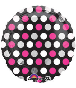 Anagram 18 Inch Mylar Balloon Polka Dots on Black-Pink,white & Silver