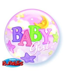 Qualatex 22 Inch Mylar Balloon Baby Girl Moon/Stars Bubble