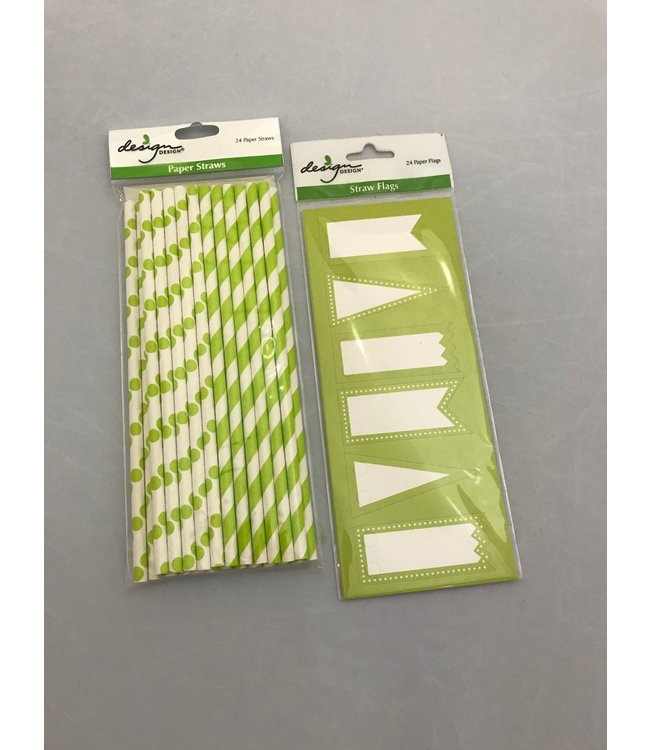 Design Design Straws - Dots & Stripes Lime Green