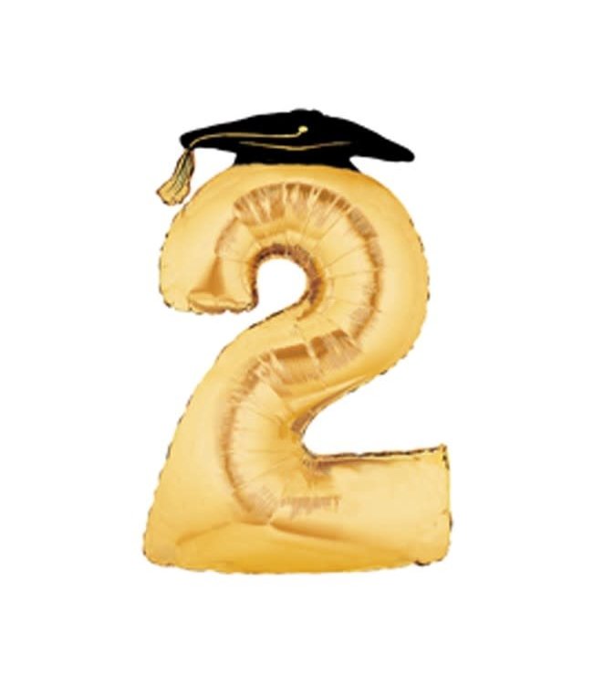 Betallic 45 Inch Mylar Balloon Number 2 Gold with Grad Cap