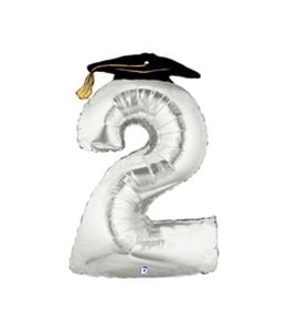 Betallic 45 Inch Mylar Balloon Number 2 Silver with Grad Cap