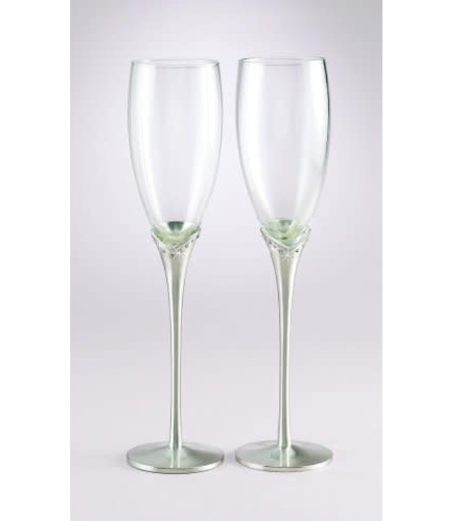 Creative Gifts International Glass Flutes Crystals /Satin Stems