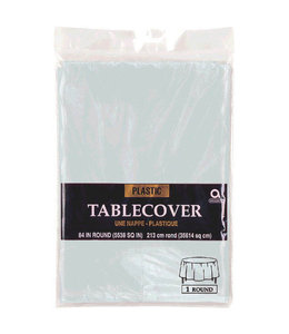 Amscan Inc. Plastic Round Tablecover 84"- Silver