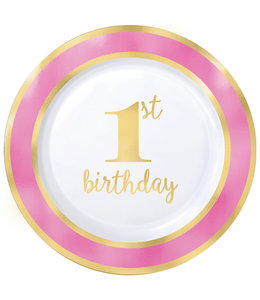Amscan Inc. 10.25" premium plates - 1St Birthday Pink 10 count