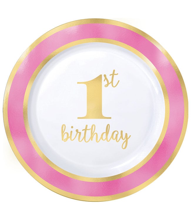 Amscan Inc. 10.25" premium plates - 1St Birthday Pink 10 count
