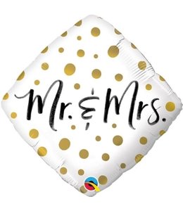 Qualatex 18 Inch Balloon  Mr And Mrs Gold Dots Flat