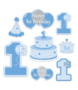 The Beistle Company 1st Birthday Boy Cutouts 7-16 Inch  Yellow & Blue Double Sided 8/pk