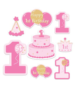 The Beistle Company 1st Birthday Girl Cutouts  (7-16) Inch Purple & Pink Double Sided 14/pk