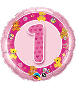 Qualatex 18 Inch Mylar Balloon-Age 1 Pink Teddies