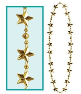 Party Time Metallic Star Bead Necklace 36 Inch-Gold