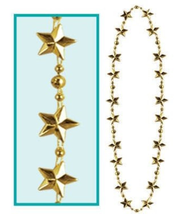 Party Time Metallic Star Bead Necklace 36 Inch-Gold