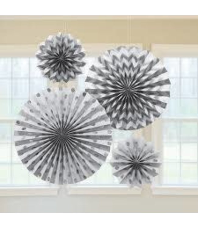 Amscan Inc. Glitter Fans 4/pk-Silver