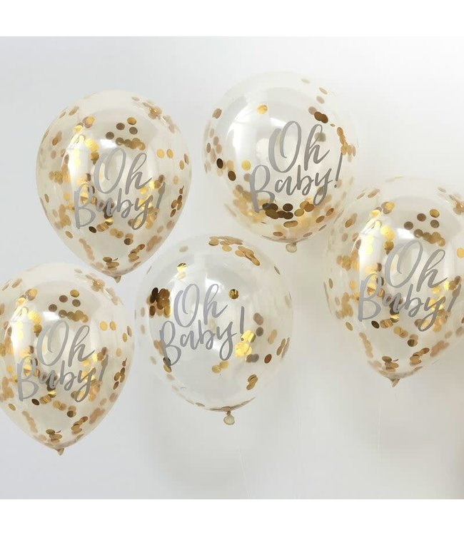Ginger ray 12 Inch Confetti Balloon - Oh Baby Gold 5/Pk