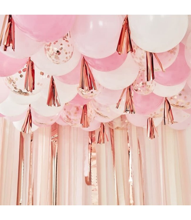 Ginger ray Balloons Confetti Ceiling With Tassels - 12 Inch Pink,White & 5 Inch Gold Confetti Filled Balloons 160/Pk