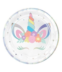 Amscan Inc. Unicorn Party Round Iridescent Plates, 9 Inch 8/pk