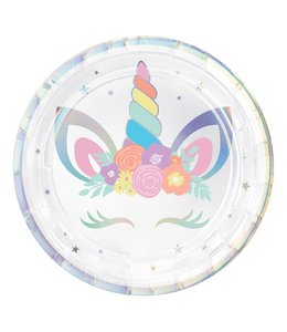 Amscan Inc. Unicorn Party Round Iridescent Plates, 7 Inch 8/pk