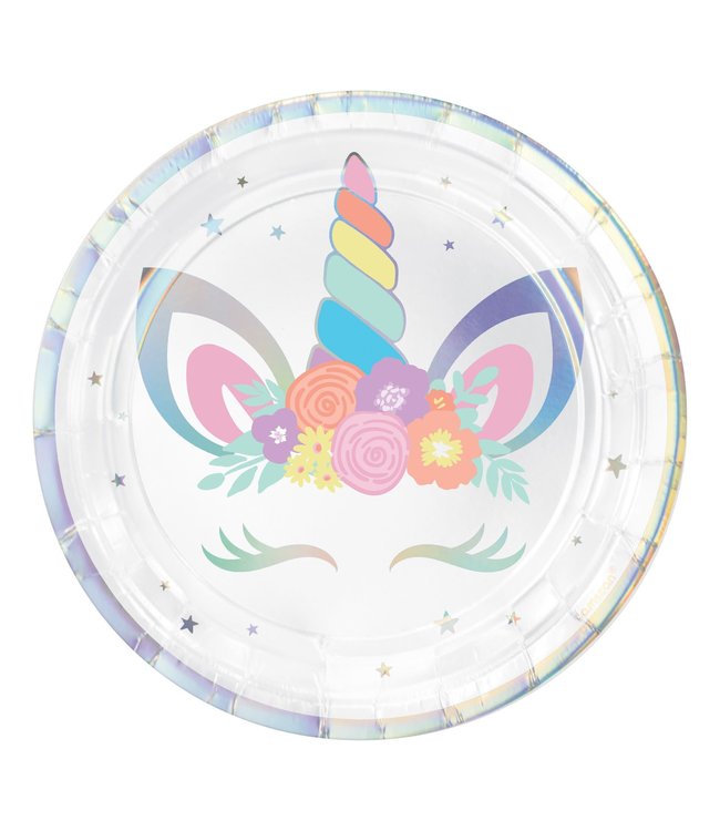 Amscan Inc. Unicorn Party Round Iridescent Plates, 7 Inch 8/pk