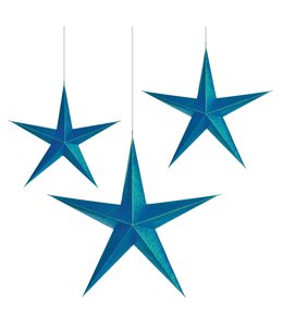 Amscan Inc. Sparkling Sapphire Hanging 3D Stars (15, 19, 22) Inches 3/pk