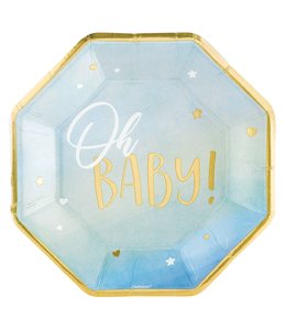 Amscan Inc. Oh Baby Boy Metallic Octagonal Plates, 10 Inch