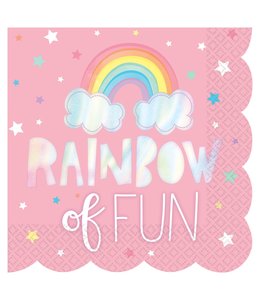Amscan Inc. Magical Rainbow Birthday Scalloped Hot Stamp Luncheon Napkins (6 1/2X6 1/2) Inch 16/pk