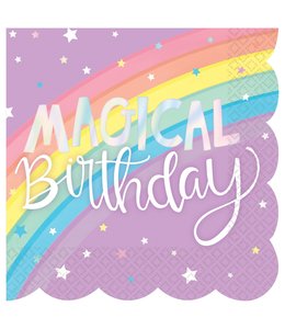 Amscan Inc. Magical Rainbow Birthday Scalloped Hot Stamp Beverage Napkins  5X5 Inches16/pk