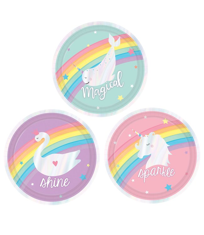 Amscan Inc. Magical Rainbow Birthday Round Iridescent Plates, Assorted, 7 Inch