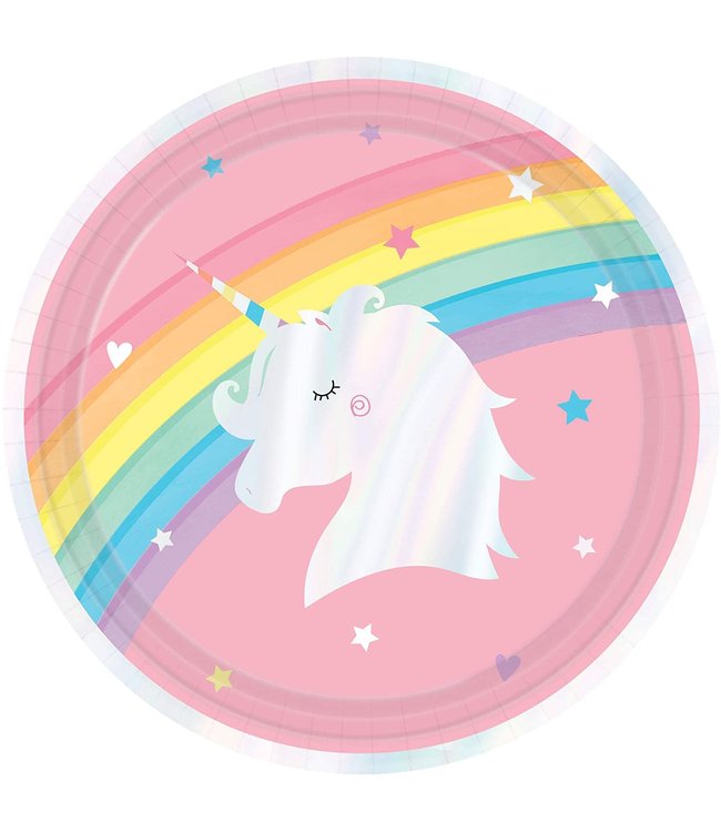 Amscan Inc. Magical Rainbow Birthday Round Iridescent Plates, 9 Inch