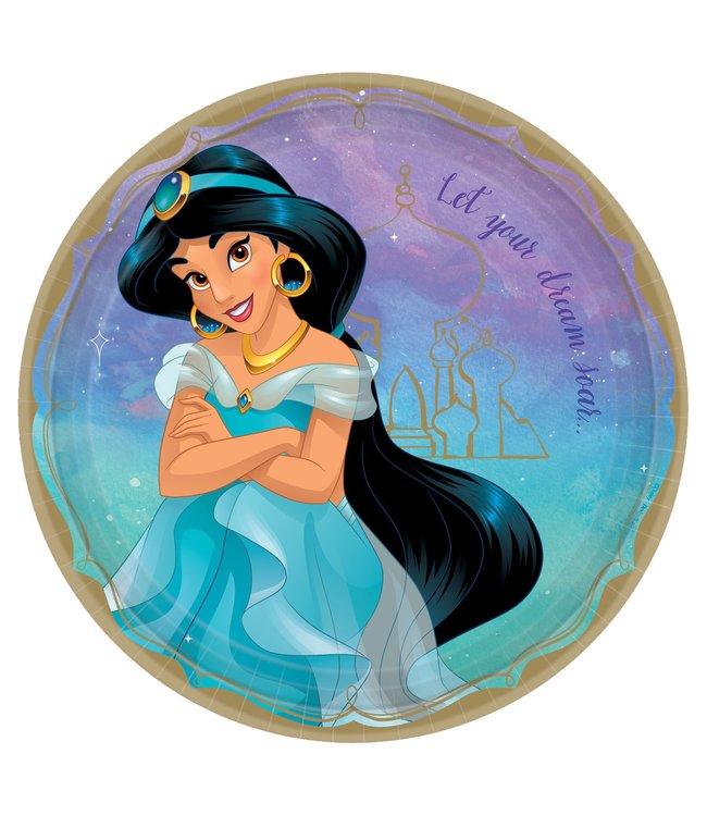 Amscan Inc. Disney Princess Round Plates, 9 Inch 8/pk-Jasmine