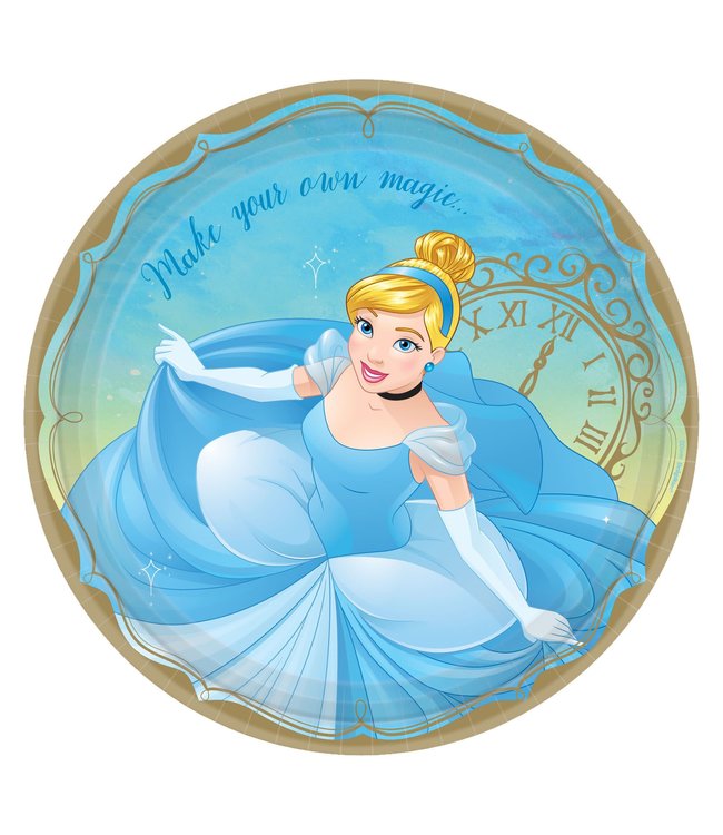 Amscan Inc. Disney Princess Round Plates, 9 Inch 8/pk-Cinderella