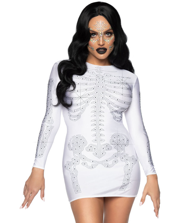 Leg Avenue Spandex Rhinestone Skeleton Women White Costume