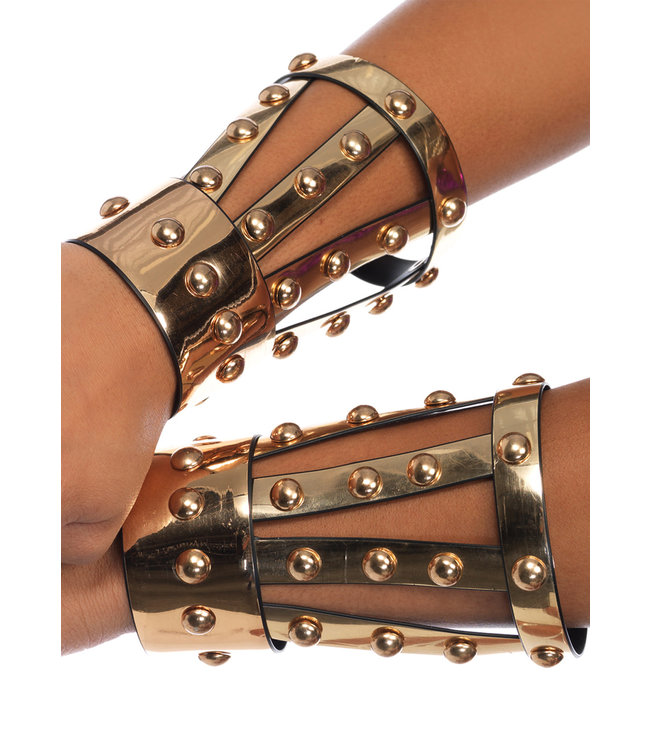 Leg Avenue Arm Cuffs-Chrome Vinyl Studded Gold