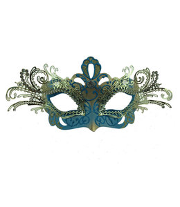 KBW Global Mask-Venetian w/ Gold metal laser-cut and crystals on eyes-Sky Blue