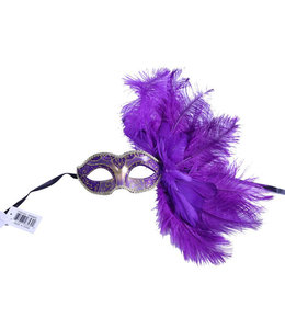 KBW Global Masquerade Mask W/Side Feathers-Purple