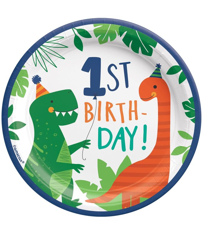 Amscan Inc. Dino-Mite 7 Inch Round Plates-1st Birthday 8/pk