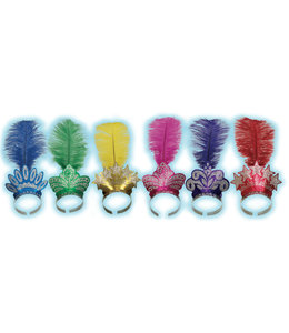 Party Time Glittered Crown Tiara w/Plume 6/pk-Assorted Colors