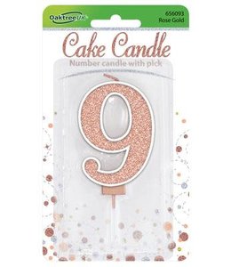 OaktreeUK Candle Glitter Number 9-Rose Gold