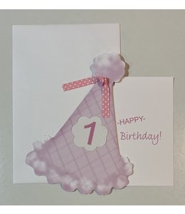 Greeting Card 1st Birthday-Party Hat, Pink