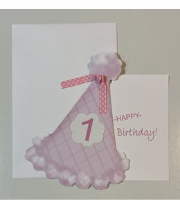 Greeting Card Happy Birthday-Party Hat, Pink