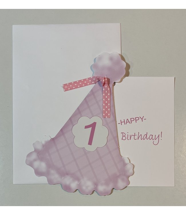 Greeting Card 1st Birthday-Party Hat, Pink