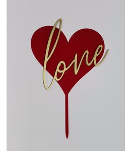 Cake Topper-Red Heart With Love Script